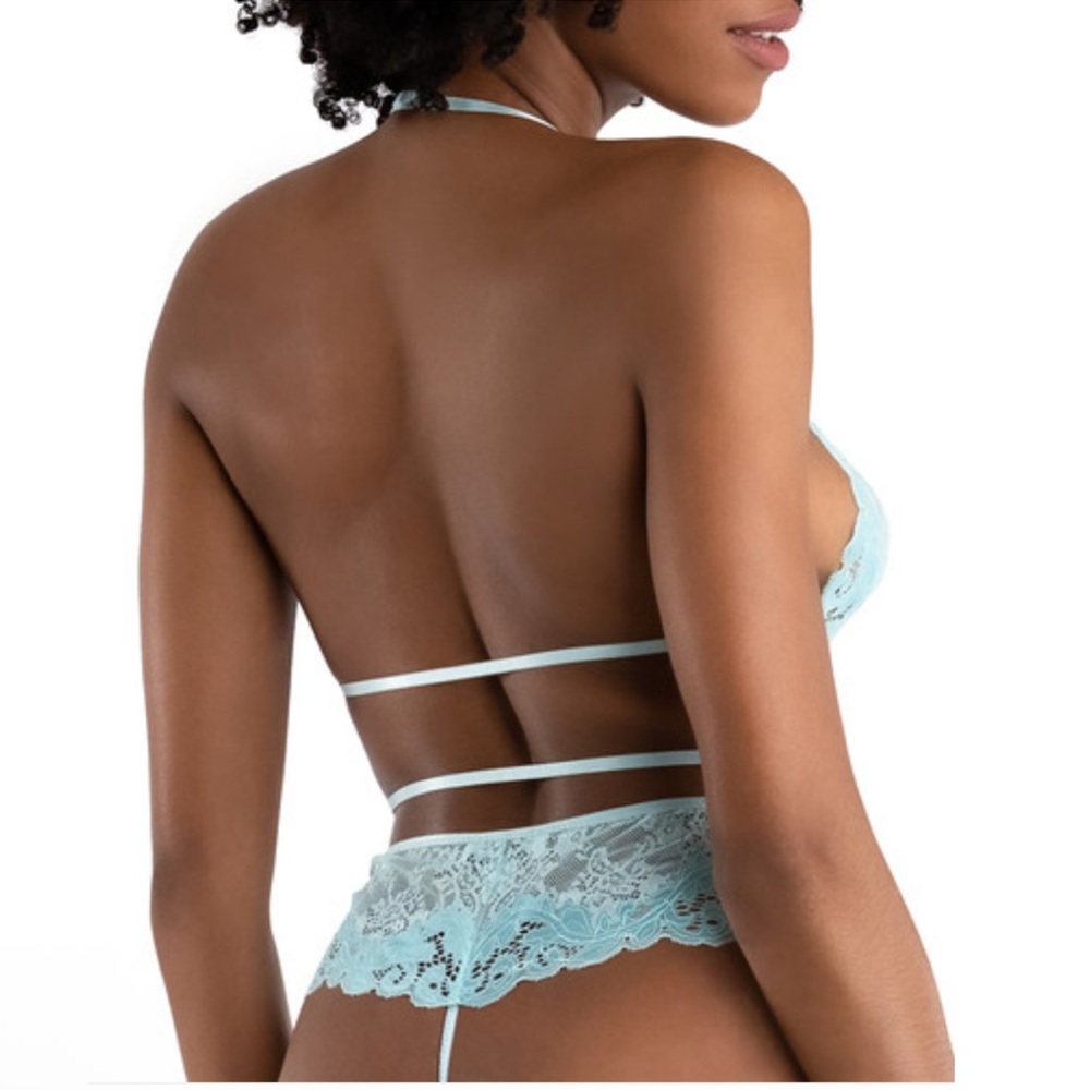 NWT In Bloom by Jonquil Lilith Lace Thong Teddy in Clearwater Tiffany Blue Large - Picture 2 of 8